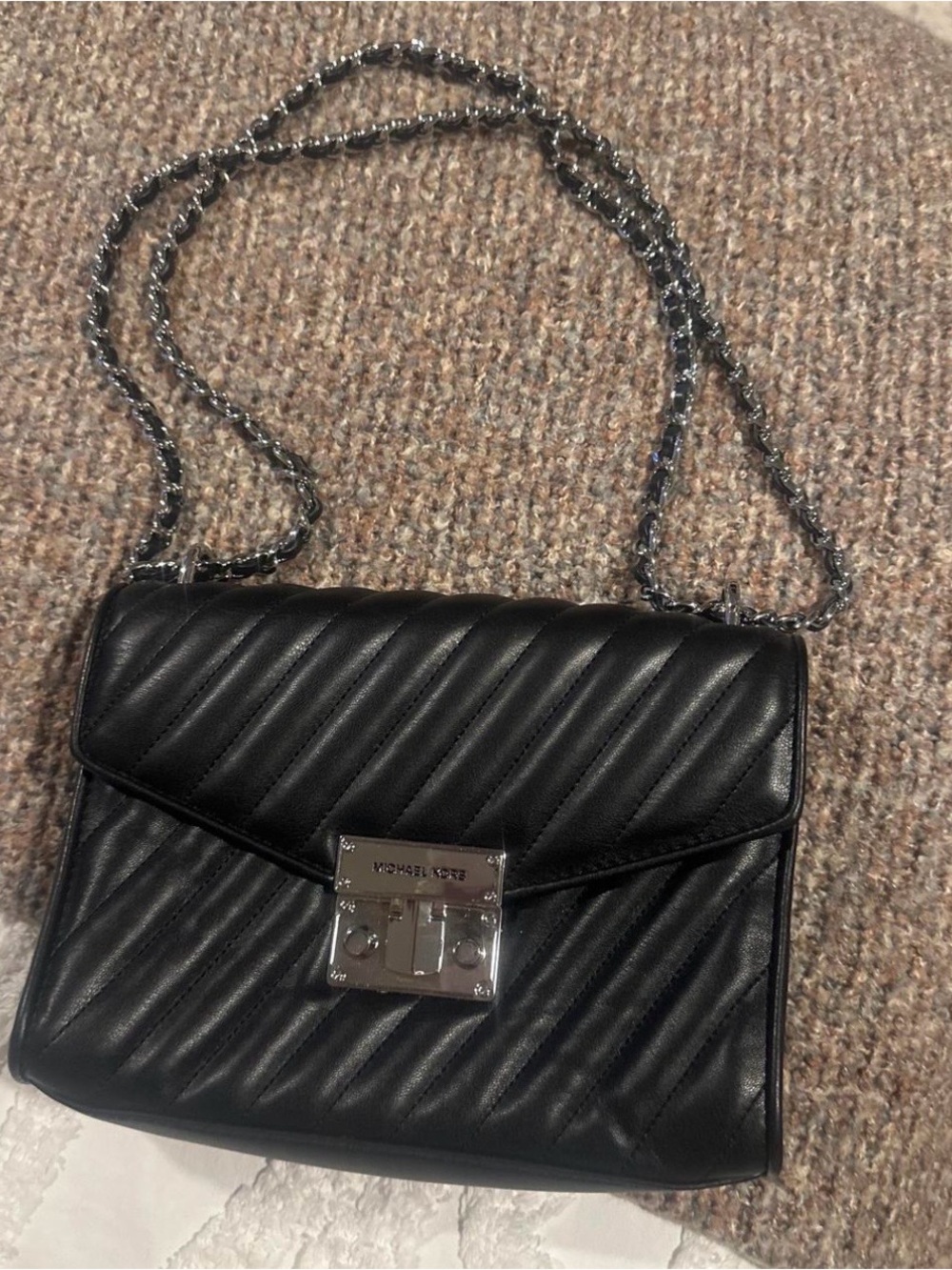 Michael Kors Black Quilted Leather Chain Crossbody Bag